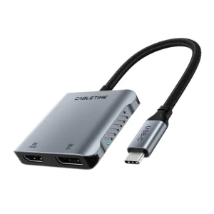 Adaptador Cabletime Usb-C 4 En 1 Hdmi, Displayport, Usb-A 2.0, Pd100w Gris