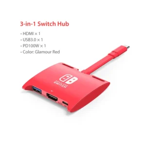 Hub Cabletime Usb-C 3-En-1 Usb-A 3.0, Hdmi 4k 30hzUsb-C Pd 100w Rojo